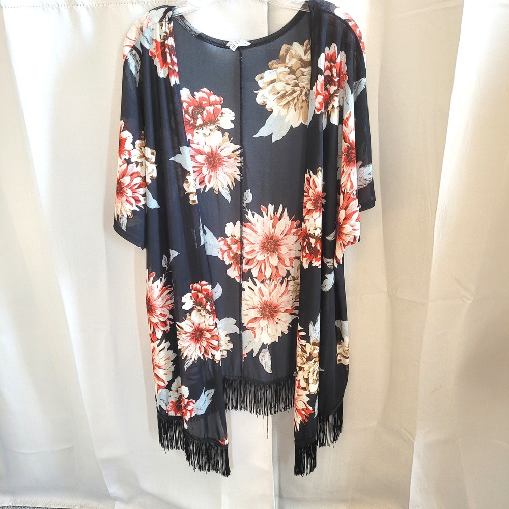 Siren Lily Women Kimono Cardigan 2X Floral Sheer Open Front Romantic Flowy 21613